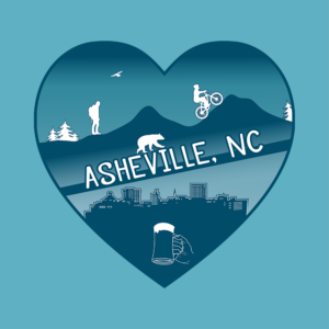 I love Asheville merchandise design including all the finest features that Asheville has to offer: mountain biking, hiking, mountains, city, urban life, beer, black bears, and more.