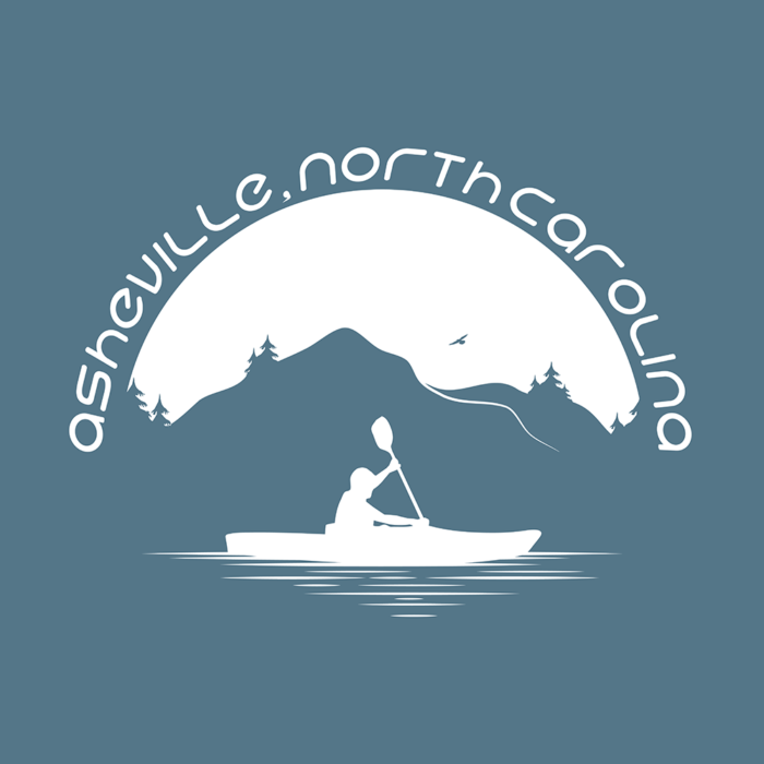 Asheville, NC outdoor & recreation merchandise design of kayaker with mountains in the background.