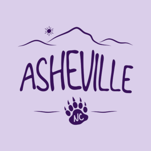 Asheville, NC design with mountains and a black bear paw print.