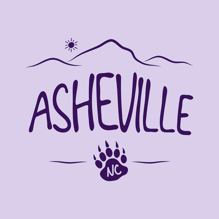 Asheville, NC design with mountains and a black bear paw print.