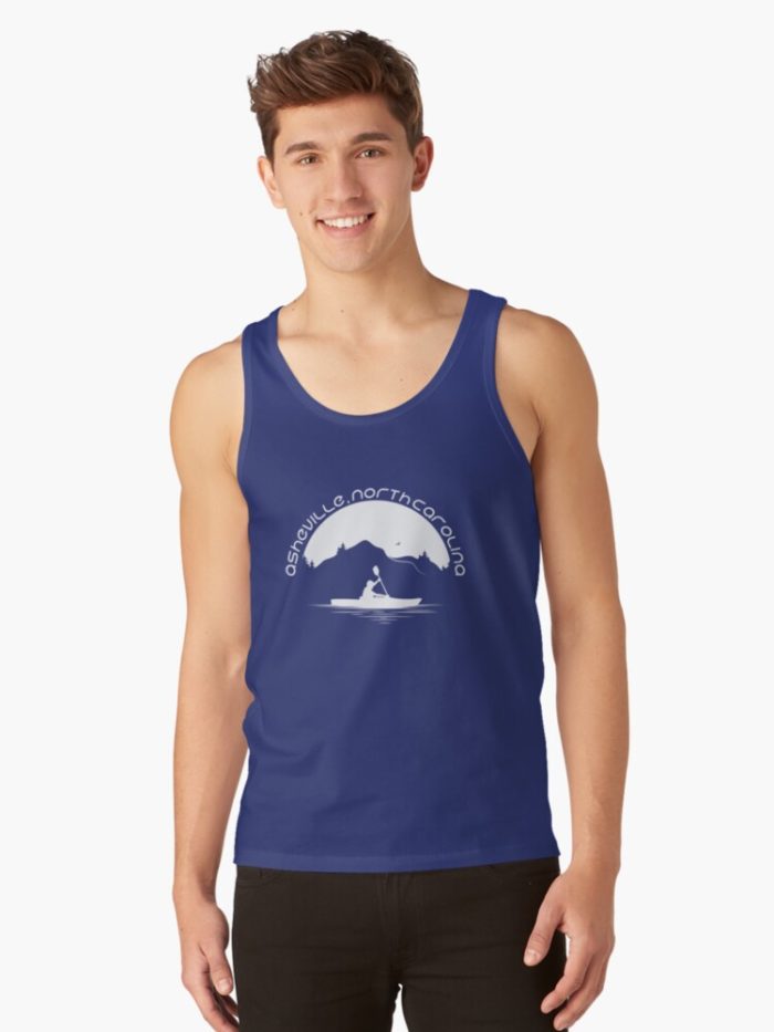 Asheville, NC outdoor & recreation merchandise design of kayaker with mountains in the background.