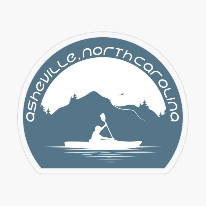 Asheville, NC outdoor & recreation merchandise design of kayaker with mountains in the background.