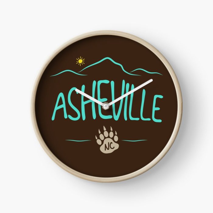 Asheville, NC design with mountains and a black bear paw print.