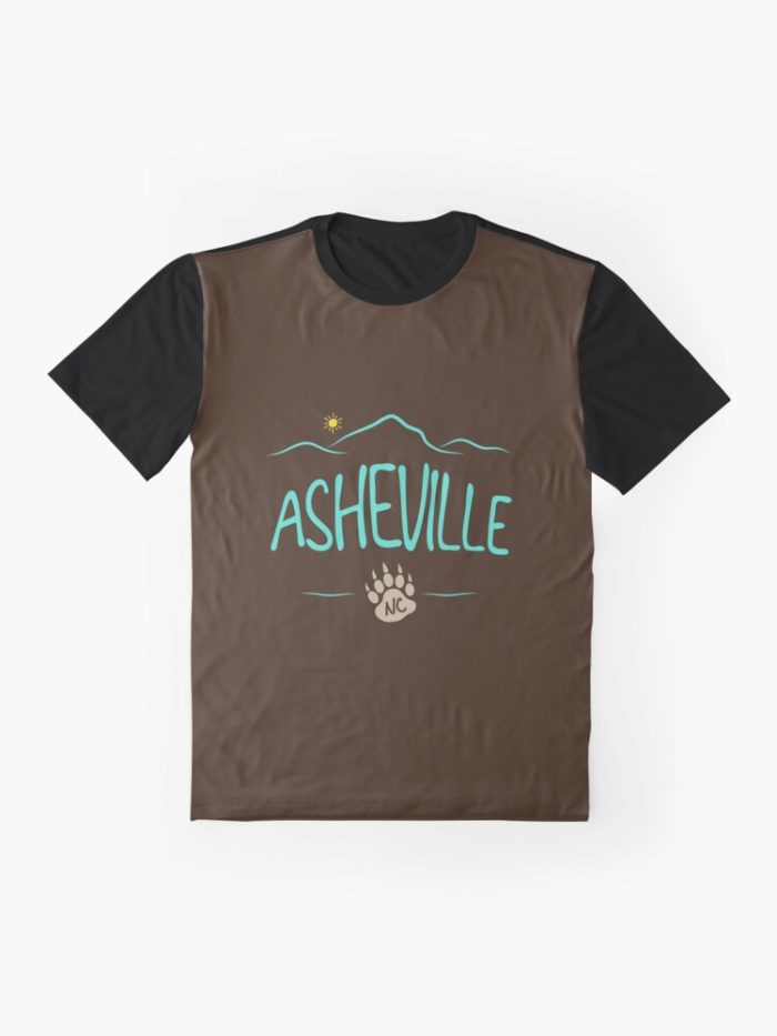 Asheville, NC design with mountains and a black bear paw print.