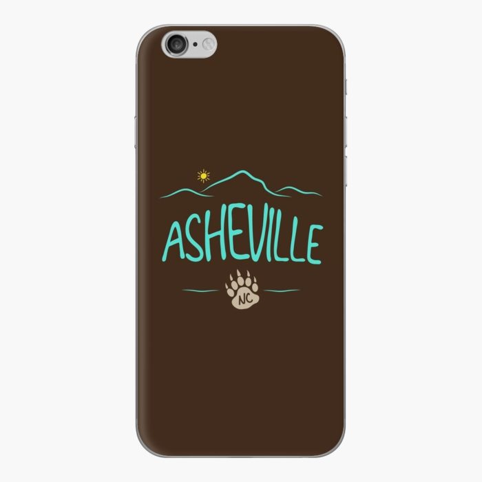 Asheville, NC design with mountains and a black bear paw print.