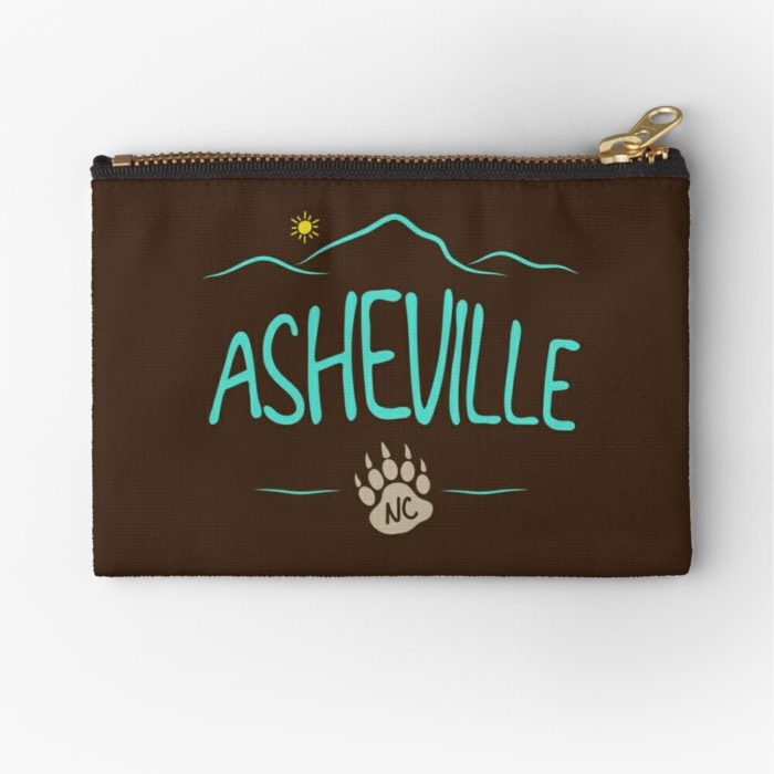 Asheville, NC design with mountains and a black bear paw print.