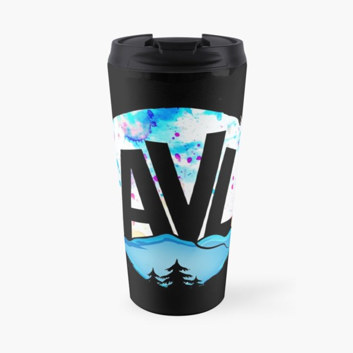 AVL (Asheville) merchandise design with mountains and trees.